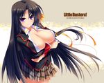  black_hair breast_hold cleavage dragonmaterial kurugaya_yuiko little_busters! long_hair no_bra purple_eyes seifuku 