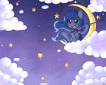  5:4 blue_hair chibi cloud crescent crescent_moon equine female feral fishing fishing_rod friendship_is_magic hair horn horse long_hair mammal moon multi-colored_hair my_little_pony night pony princess_luna_(mlp) sky soapie-solar solar-slash solo star wallpaper 