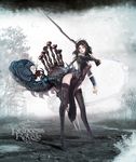  absurdres black_hair commentary copyright_name grimm's_fairy_tales highres len_brew open_mouth original princess_royale red_eyes skull snow_white snow_white_(grimm) solo sword thighhighs thighs tiara weapon 