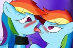  blue_fur blush boltswift collar duo equine female feral friendship_is_magic fur hair horse lesbian mammal multi-colored_hair my_little_pony open_mouth petplay pony purple_eyes rainbow_dash_(mlp) rainbow_hair saliva selfcest square_crossover tongue 