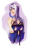  bad_id bad_pixiv_id bandages braid breasts flower gloves hair_flower hair_ornament halu-ca highres kaine_(nier) large_breasts lingerie negligee nier nier_(series) purple_eyes revision silver_hair solo underwear 