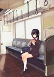  bad_id bad_pixiv_id black_hair blazer book bow braid hand_grip jacket kneehighs loafers midorikawa_you original pleated_skirt purple_eyes revision school_uniform shoes sitting skirt solo train_interior twin_braids white_legwear 