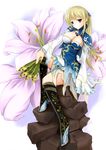  bad_id bad_pixiv_id blonde_hair boots breasts cleavage fan fatkewell flower large_breasts legs shin_sangoku_musou shin_sangoku_musou_6 solo thigh_boots thighhighs wang_yuanji 