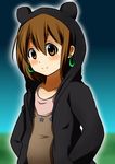  animal_ears animal_hood bad_id bad_pixiv_id bear_ears brown_eyes brown_hair casual earrings hands_in_pockets highres hirasawa_yui hood jewelry k-on! k-on!_movie mkt_(50r50r) short_hair singing! solo 