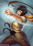  airbrush_(medium) black_hair choker clenched_hands dan_howard dougi karate karate_gi makoto_(street_fighter) motion_blur nose punching realistic revision ribbon_choker short_hair shouting solo street_fighter street_fighter_iii_(series) street_fighter_iv_(series) tomboy watermark web_address 