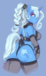  alicorn_amulet anthro anthrofied aries84 bdsm big_butt blue_fur braided_hair breasts butt clothing collar cutie_mark elbow_gloves equine female friendship_is_magic fur gloves hair horn horse legwear looking_at_viewer looking_back mammal my_little_pony pony red_eyes smile solo tail_wrap thigh_highs thighs thong trixie_(mlp) unicorn white_hair 