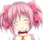  ^_^ blush bow bows choker eyes_closed female hair_bow kaname_madoka mahou_shoujo_madoka_magica pink_hair smile tjk twintails 