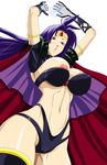  1girl arm_support armlet armor arms_up breasts cameltoe cape circlet female gloves highleg highleg_panties large_breasts leg_garter long_hair magic midriff ml naga_the_serpent navel nipple_slip nipples panties purple_eyes purple_hair simple_background slayers solo standing underwear white_background 
