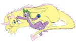  blue_eyes blush cartoonlion couple dragon dragonshy duo fangs female fluttershy_(mlp) friendship_is_magic gem green_eyes lying male my_little_pony plain_background reptile scalie species_swap spike_(mlp) white_background wings 