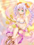  bandage bracelet bracelets braid breasts cardfight!!_vanguard cleavage flower green_eyes headband jewelry looking_at_viewer lowres maiden_of_libra oracle_think_tank scale white_hair wings 