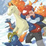  1boy kouki_(pokemon) lowres pokemon prinplup rapidash snow 