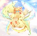  blue_eyes chubby dragon flammie flying hair orange_hair solo tsurugi wings yellow_eyes 