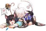  1girl ahoge animal animal_ears bad_id bad_pixiv_id basket black_hair capelet cat_ears cat_tail closed_eyes glasses jewelry long_sleeves morichika_rinnosuke mouse mouse_ears mouse_tail nazrin open_mouth pendant red_eyes short_hair sweatdrop tail tamo_no_ko touhou white_background white_hair wide_sleeves 