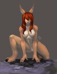  brown_body claws digitigrade erica_andreev female hair hindpaw johedveigd lagomorph looking_at_viewer mammal nipples nude paws plain_background pussy rabbit red_hair solo toes 