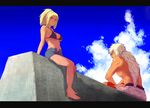  1girl bikini blonde_hair breasts brown_eyes cleavage jiraiya large_breasts long_hair naruto naruto_(series) short_shorts shorts swimsuit tamagokara tsunade white_hair 