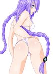  :o ass back bikini blue_eyes blush braid breasts hair_ornament long_hair looking_at_viewer looking_back medium_breasts neptune_(series) open_mouth purple_hair purple_heart sideboob simple_background solo strap_gap swimsuit symbol-shaped_pupils tamaki_(tamaki_pic) twin_braids very_long_hair white_background 