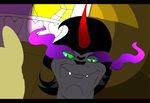  absurd_res black_hair blush done equine esprites female fluttershy_(mlp) forced friendship_is_magic fuel green_eyes green_sclera hair has hi_res horn horse king_sombra_(mlp) looking_at_viewer male movie my_little_pony my_little_pony_ nightmare plain_background pony rape scared science what 