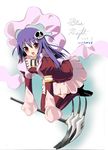  hair_ornament haqua_d'rot_herminium haqua_du_lot_herminium kami_nomi_zo_shiru_sekai purple_hair red_eyes red_legwear scarf scythe skull skull_hair_ornament smile thighhighs ww90055 