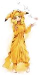  :d bad_id bad_pixiv_id barefoot blonde_hair cosplay double_v full_body gen_1_pokemon green_eyes ikuhana_niiro kise_yayoi open_mouth pigeon-toed pikachu pikachu_(cosplay) pokemon power_connection precure smile smile_precure! solo standing v 