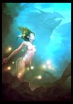  breasts bubble closed_eyes diving freediving green_hair marc_brunet medium_breasts monster navel nude ocean original rock swimming underwater water 