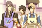  3boys apron artist_request back black_eyes black_hair blonde_hair bracelet cooking crossover eyes_closed indoors jewelry jude_mathis kitchen long_hair looking_back ludger_will_kresnik male male_focus multicolored_hair multiple_boys open_mouth pot red_eyes short_hair smile tales_of_(series) tales_of_vesperia tales_of_xillia two-tone_hair twotone_hair yuri_lowell 