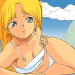  80s blonde_hair blue_eyes breasts cleavage desert dragon&#039;s_heaven dragon's_heaven haruyama haruyama_kazunori ikuru lowres oldschool panties tan tanned underwear 