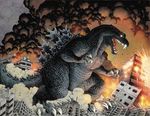  building city destruction fire giant_monster godzilla godzilla_(series) kaiju monster reptile scalie tokyo unknown_artist 