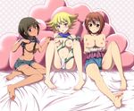  :p barefoot bed_sheet blush braid breast_grab breast_hold breasts crossover eleka feet grabbing hair_over_shoulder highres kami-sama_no_memo-chou kid_icarus kid_icarus_uprising kirisawa_fuuko kusakabe_meo large_breasts leaf_lsd medium_breasts multiple_girls navel nipples panties pigeon-toed rekka_no_honoo shirt_lift shorts sitting toe_scrunch tongue tongue_out underwear yokozuwari 