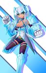  ankle_boots boots breasts cardfight!!_vanguard cleavage flash_shield_iseult gauntlets green_eyes hair_ornament horns hot_pants jewel_knight_iseult legwear looking_at_viewer lowres royal_paladin short_shorts shorts stockings tan thighhighs white_hair 