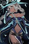  absurdres breasts cardfight!!_vanguard cleavage dark_skin gloves green_eyes hat lowres midriff moonlight_witch_vaha shadow_paladin white_hair witch_hat 