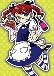  bad_id bad_pixiv_id bottle copyright_request earrings gloves golem heterochromia highres hntk jewelry maid patches red_hair solo striped striped_legwear thighhighs twintails zombie 
