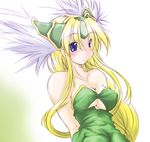  blonde_hair blue_eyes breasts cleavage helmet large_breasts long_hair riesz seiken_densetsu seiken_densetsu_3 solo uzuki winged_helmet 