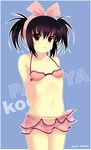  artist_request bikini black_hair bow kooh pangya pink_bow red_eyes ribbon short_hair solo swimsuit twintails 