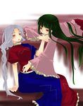  black_hair hat houraisan_kaguya kuzumiya_yuyu long_hair multiple_girls silver_hair touhou yagokoro_eirin 