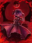  bat_wings blue_hair edobox hat highres moon red_eyes red_moon remilia_scarlet ribbon short_hair solo touhou wings wrist_cuffs 