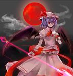  bad_id bad_pixiv_id bat_wings blue_hair hat moon polearm red_eyes red_moon remilia_scarlet ribbon short_hair solo spear spear_the_gungnir touhou weapon wings wrist_cuffs 