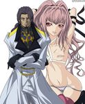  1girl anya_alstreim bad_id bad_pixiv_id bandages bandaid bandaids_on_nipples bismarck_waldstein black_hair code_geass curly_hair gloves green_eyes knights_of_the_round_uniform madhatter_hello one_eye_closed panties pasties pink_hair red_eyes tan thighhighs thong underwear 