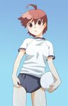  ahoge ball brown_eyes brown_hair buruma gym_uniform mattaku_mousuke original short_hair solo 