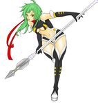  copyright_request elbow_gloves gloves green_eyes green_hair otama polearm scarf solo spear thighhighs weapon 
