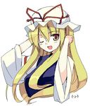  adjusting_hair hat one_eye_closed seo_tatsuya solo touhou yakumo_yukari 