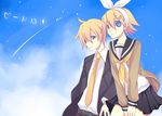  1girl banned_artist brother_and_sister harano kagamine_len kagamine_rin school_uniform siblings twins vocaloid 