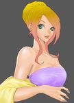  bare_shoulders breasts cleavage copyright_request green_eyes large_breasts multicolored_hair otama solo two-tone_hair 
