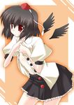  black_hair black_wings gonzaburo hat highres looking_at_viewer shameimaru_aya short_hair skirt solo touhou wings 