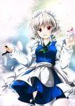  bad_id bad_pixiv_id braid cup izayoi_sakuya knife maid nanaume_(shichimi_tougarashi) ribbon short_hair silver_hair solo thighhighs touhou white_legwear 