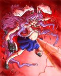  animal_ears axe bunny_ears getter_robo laser long_hair necktie open_mouth parody purple_hair red_eyes reisen_udongein_inaba skirt socks solo spikes touhou weapon 