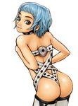  ass back belt beltbra black_eyes blue_hair copyright_request itou_eito short_hair smile solo thighhighs 