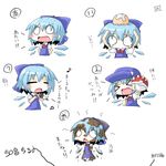  &gt;_&lt; :d baseball_cap blush_stickers cirno closed_eyes dirty hand_on_hip hat microphone mud multiple_views open_mouth poke_ball pokemon reku smile tears touhou translated xd 