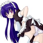  akabane_kureha artist_request bent_over blue_hair breasts large_breasts long_hair lowres maid night_wizard oekaki panties purple_eyes solo thighhighs underwear 