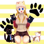  blonde_hair blue_eyes cat gloves happy mizuno_kakeru original puppet shorts smile solo 