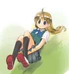  ahoge blonde_hair grass ikeda_jun_(mizutamari) kneehighs long_hair original slide socks solo 